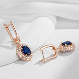 Exquisite 14K Rolled Gold Blue and White AAA Zircon Gemstones Dangle Earrings