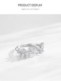 Marquise-cut AAAA Lab Created Diamonds Shimmering Leaves 925 Silver Ring