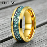 Green Crushed Crystal Inlay 6mm 8mm Gold Tungsten Carbide Rings for Men Women