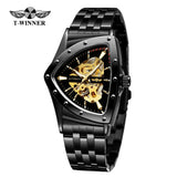 New Designer Luxury Triangle Skeleton Automatic Movement Business Gold Stainless Steel Mechanical Fashion Watches