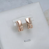 14K Gold Filled Geometric Square Smooth Metal AAA Zircon Diamonds Vintage Earrings