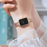 New Elegant Square Women Stainless Steel Mesh Strap Fashion Japanese Movement Rose Gold Tone Leisure Fashion Watches