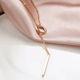 Unique Circle and Stick Rolled 14K Rose Gold Women's Necklace, Simple Trendy Fine Jewellery Glossy Necklace