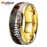 Koa Zebra Wood Antler Steel Arrows Inlay 6/8MM Tungsten Band Rings for Men Women