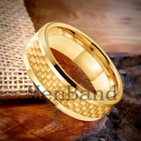 Carbon Fiber Inlay 4/6/8mm Gold Tungsten Engagement Wedding Rings for Men Women