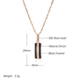 Elegant Luxury 14K Rolled Rose Gold AAA Zircon Diaonds and Black Enamel Necklace - Fine Fashion Jewellery