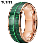 Dome Polishing Inlaid Green Wood Guitar String 6/8mm Men's Women's Tungsten Rings