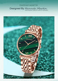 New Elegant Ladies Watch with Quartz Movement Green Peacock Stone Dial  Casual Leather Rose Plated Gold Watches