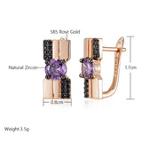 Vintage Design 14K Filled Rose Gold Purple AAA Zircon Cystals Black Colour Earrings Fashion Party Fine Jewellery