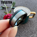 New Arrival 8MM Black Blue Offset Grooved Brushed Tungsten Carbide Wedding Ring for Men Women - The Jewellery Supermarket