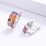 New Style Colourful Cat Face Unique Handmade Enamel 925 Silver Earrings