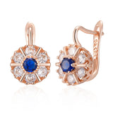 Splendid 14K Filled Gold Flower AAA Blue Zircon Diamonds Earrings High Quality Jewellery