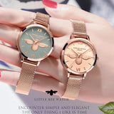 Elegant Luxury 3D Engraved Bee Dial Ladies Watch Rose Gold Plated 31mm Classic Casual Dress Watch with Bracelet Set