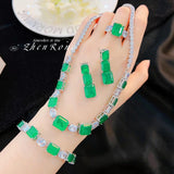 Luxury Vintage Square Lab Created Emeralds And AAA+ Zircon Necklaces Earrings Bracelets Rings - Jewellery Set - The Jewellery Supermarket