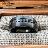Black Silver Cubic Zirconia Stones Inlay 8mm Mens Womens Wedding Tungsten Ring