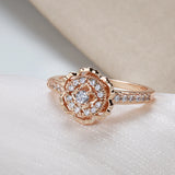 Filled Rose Gold of 14-Karat Purity Vintage AAA Zircon Diamonds Flower Ring - Romantic Wedding Bride Jewellery