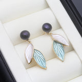 Charming Leaf Design Natural Multicolour Pearl Earrings Silver Drop Earrings