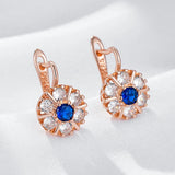 Splendid 14K Filled Gold Flower AAA Blue Zircon Diamonds Earrings High Quality Jewellery
