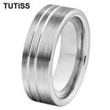 Offset Lines Polished 8mm Original Color Tungsten Wedding Ring for Men Women