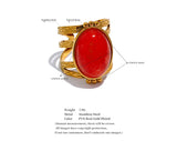 18K Gold Plated Red Black Green Stone Stainless Steel Open Adjustable Popular Fashion Ring