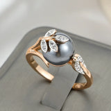 14 Karat Gold Filled Grey White Pearl AAA Zircon Diamonds Luxury Jewellery Women's Rings