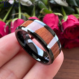New Koa Wood Inlay Beveled Polished 6mm 8mm Tungsten Ring for Men Women