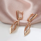 New 14K Rolled Gold Geometric AAA Zircon Diamonds Long Drop Fashion Fine Earrings
