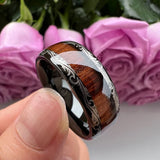 Vintage Koa And Dark Red Wood Inlay Dome 8MM Men Women Tungsten Carbide Rings
