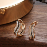 14K Rolled Gold  Luxury Geometric Black White AAA Zircon Diamonds Women's Drop Earrings