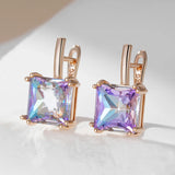 14 Karat Gold Filled Big Square Purple AAA Zircon Crystals English Fine Earrings for Women