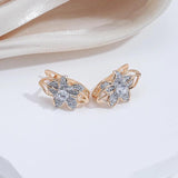 Stunning Vintage Style Rolled 14K Rose Gold Flower AAA Zircon Diamonds Luxury Earrings, Quality Bride Jewellery