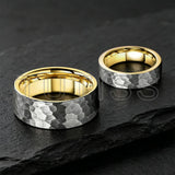 Flat Two Colors Hammered 6/8mm Tungsten Wedding Rings for Men and Women