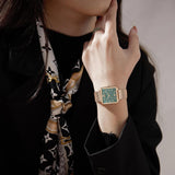 Elegant Green Dial Roman Square Ladies Rose Gold Plated Case Watches Quartz Stainless Steel Fashion Wristwatches