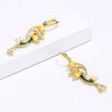 Elegant Yellow Flower Handmade Enamel AAA Zircon Diamonds Pendant Earrings