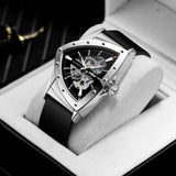 High Quality Watch for Men Triangle Steel Skeleton Mechanical Automatic Movement Waterproof Rubber strap Watches