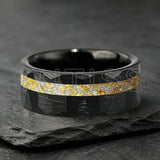 6/8mm Hammered Offset Groove Inlaid Moonstone Gold Foil Tungsten Carbide Rings