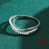 Geometric Line Top Quality Sterling Silver Clear AAAA Lab Created Diamond Ring