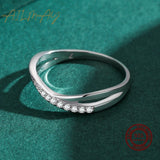 Geometric Line Top Quality Sterling Silver Clear AAAA Lab Created Diamond Ring