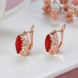 14 Karat Rolled Gold Red Green Horse Eye AAA Zircon Crystal Vintage Earrings For Women