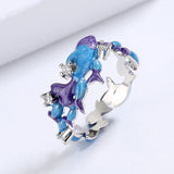 Charming Irregular Blue Purple Handmade Enamel 925 Stamps Fashion Rings