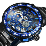 New Top Brand Luxury Transparent Diamond Mechanical Blue Stainless Steel Skeleton Business Fashion Mens Watches - The Jewellery Supermarket