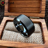 Brushed Finish Beveled Polished Edge 10/12mm Men Wedding Black Tungsten Rings
