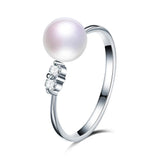 8-9mm Round Freshwater Cultured Pearl Crystal AAA Zircon Diamonds Silver Rings