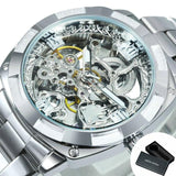 New Square Gold Skeleton Automatic Engraved Movement Luxury Stainless Steel Mechanical Watches - The Jewellery Supermarket