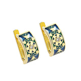Vintage 18KGP Flower Shape Handmade Enamel Elegant Geometric Earrings