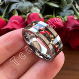 Pipe Cut Polished Finish Groove Inlay Silver Colour Men Women Tungsten Wedding Rings