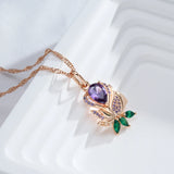 14K Gold Filled Vintage Purple AAA Zircon Diamonds Flower  High Quality Pendant Necklace