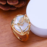 Vine Leaf Design Big Baroque White Blue Pearl Silver Gold Color Rings