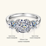 Dazzling 3 Stone 3.5CTTW Cushion & Round Cut Moissanite Diamonds 925 Silver Engagement Wedding Rings For Women