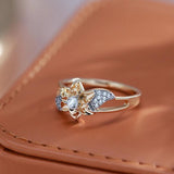 Popular Vintage Design Luxury 14K Filled Rose Gold, Silver Plated Flower AAA Zircon Crystals  Jewelry Rings